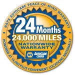 NAPA AutoCare warranty badge: 24 months, 24,000 miles, honored nationwide at 14,000 locations.