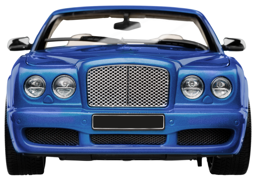 The front of a blue bentley convertible is shown on a white background.