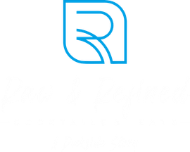 Blue stylized letter 'R' logo with 