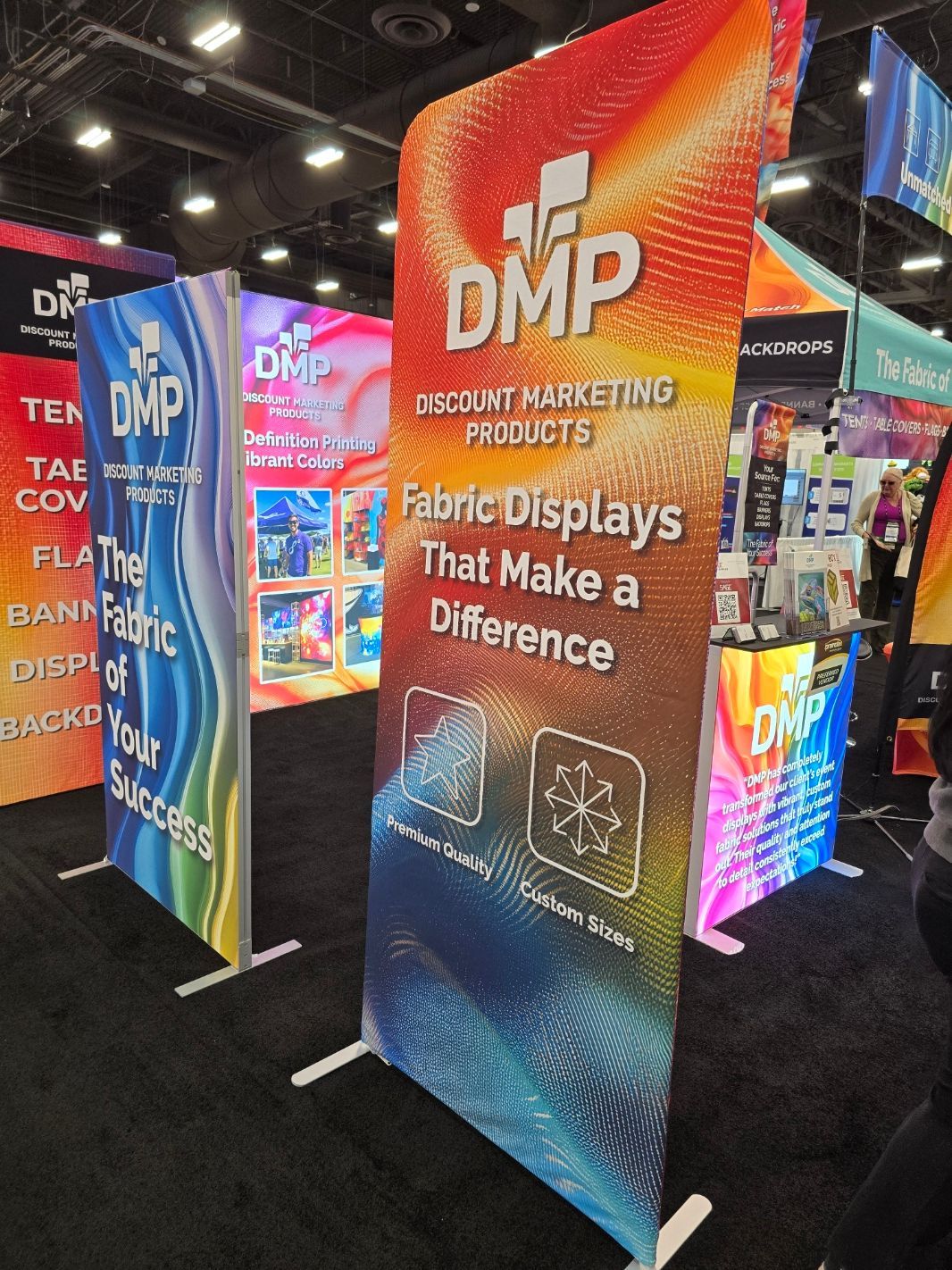 A sign for dmp fabric displays that make a difference