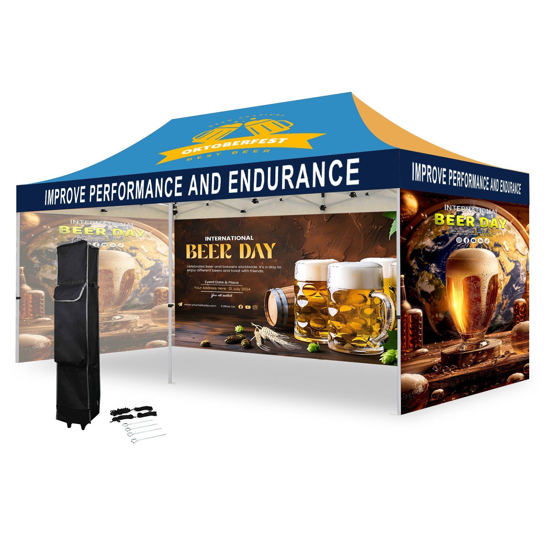 A tent that says improve performance and endurance on it