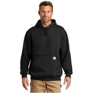 A man is wearing a black hoodie and khaki pants.