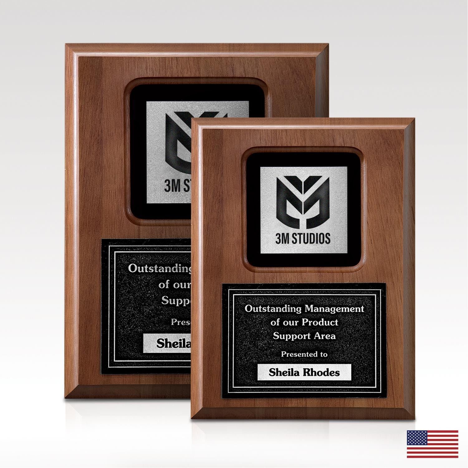 Two wooden plaques with 3m studios on them