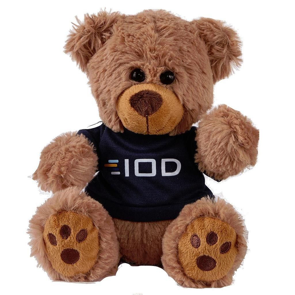 A teddy bear wearing a black shirt that says eid