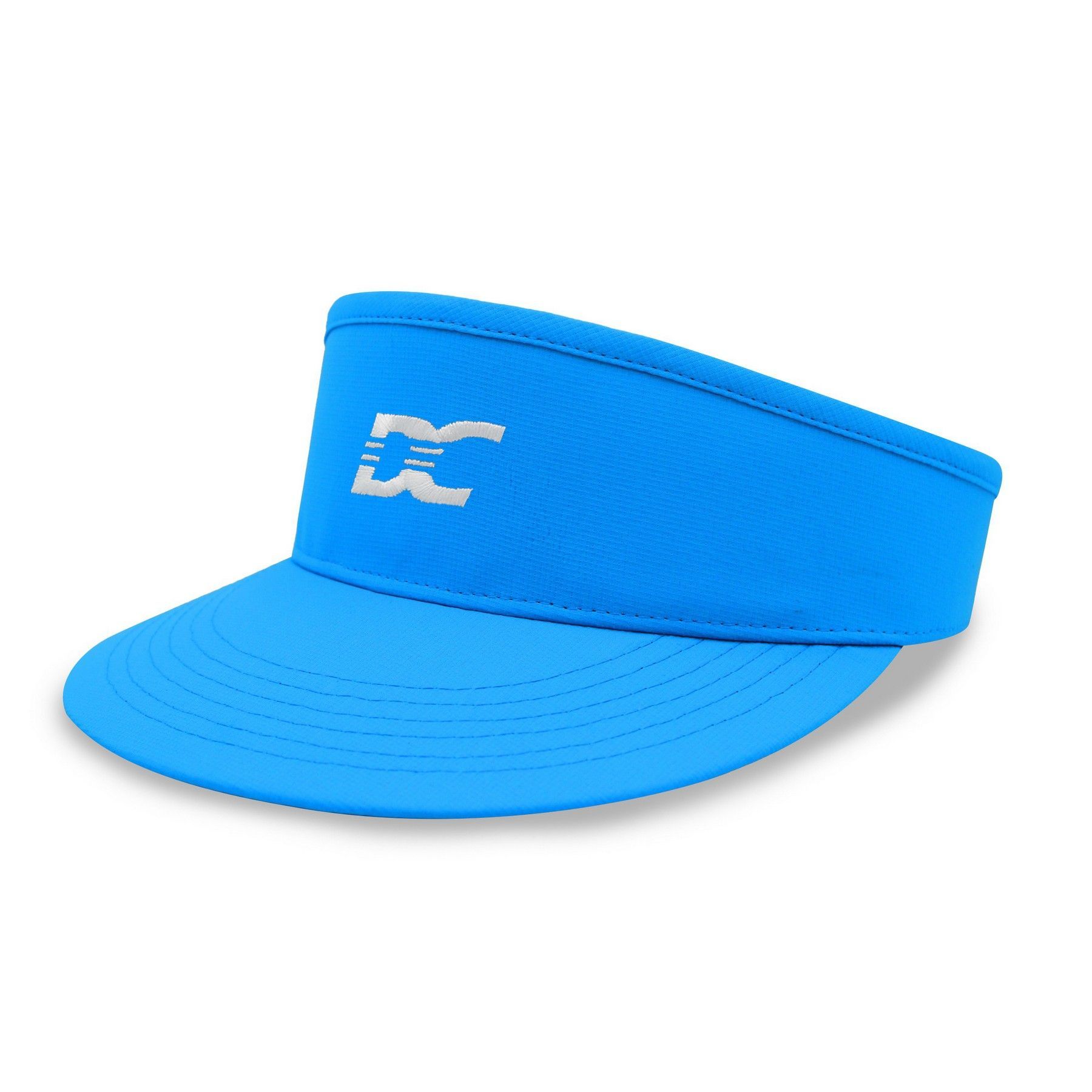 A blue visor with the letter x on it