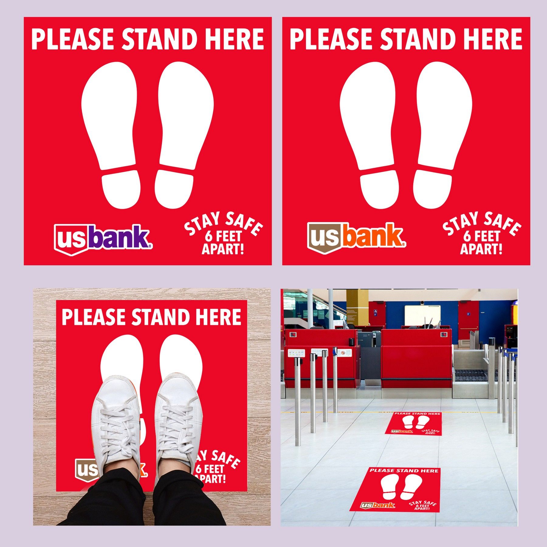 A us bank sign that says please stand here