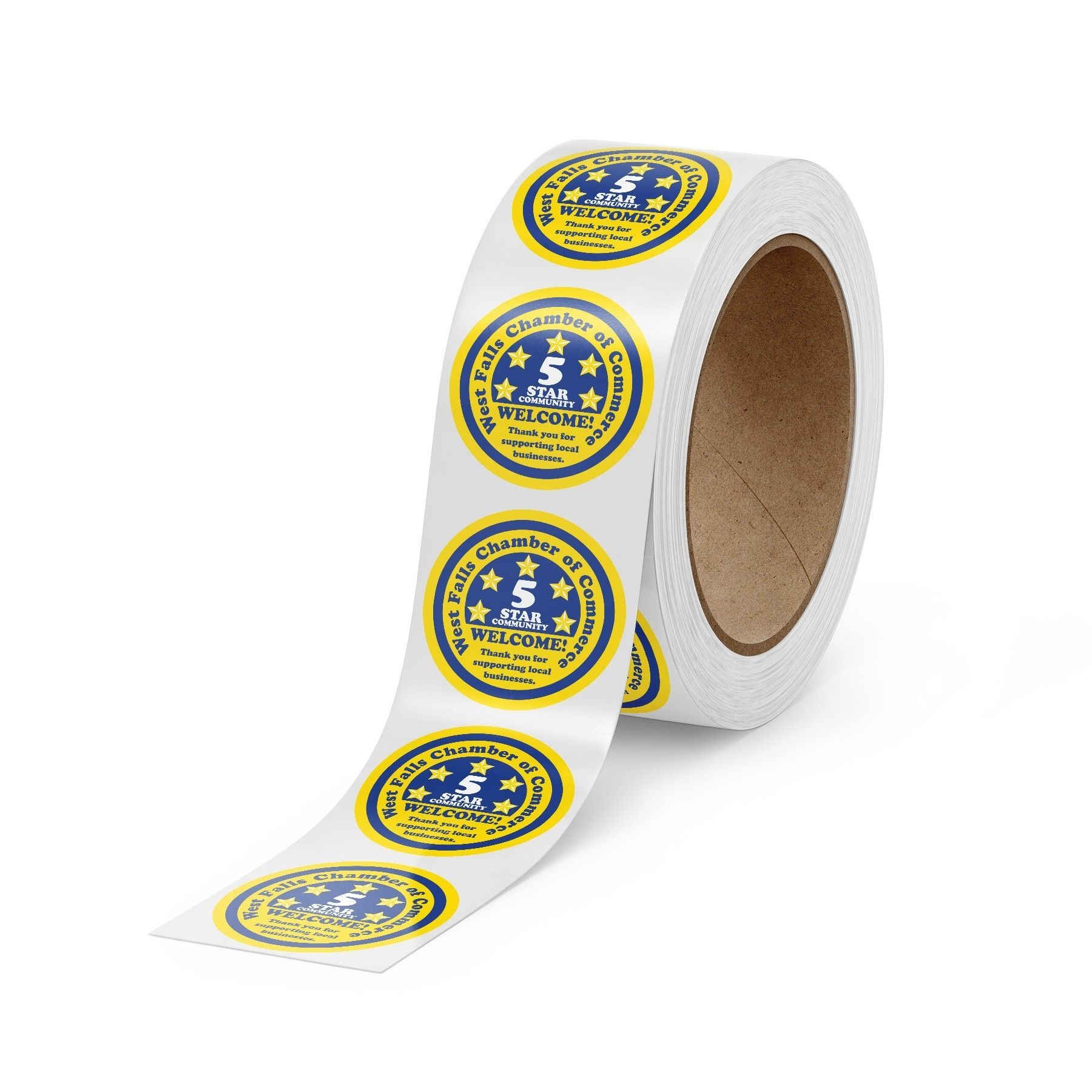 A roll of stickers with the number 5 on them