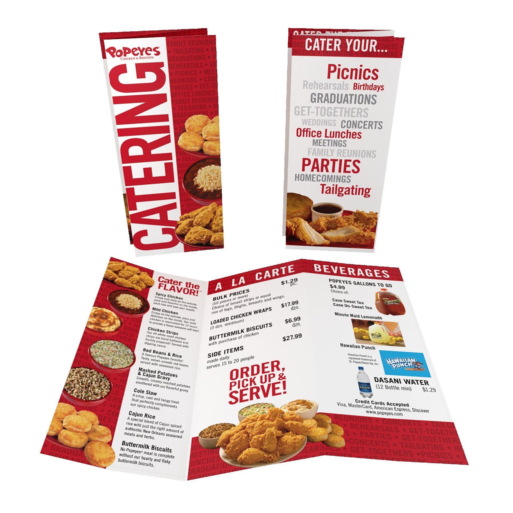 A popeye 's catering menu is displayed on a table