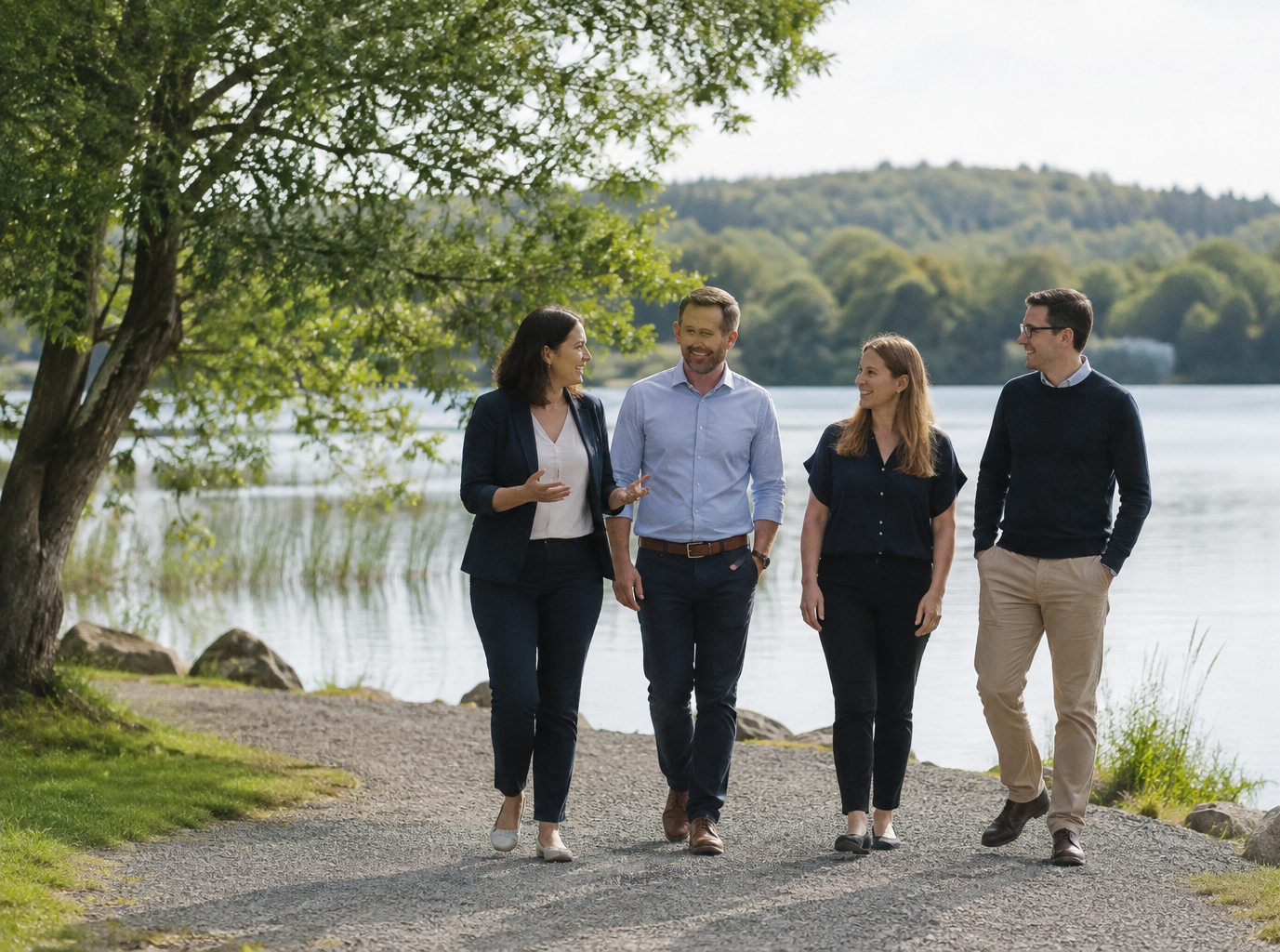 Work Team at Retreat on break by lake