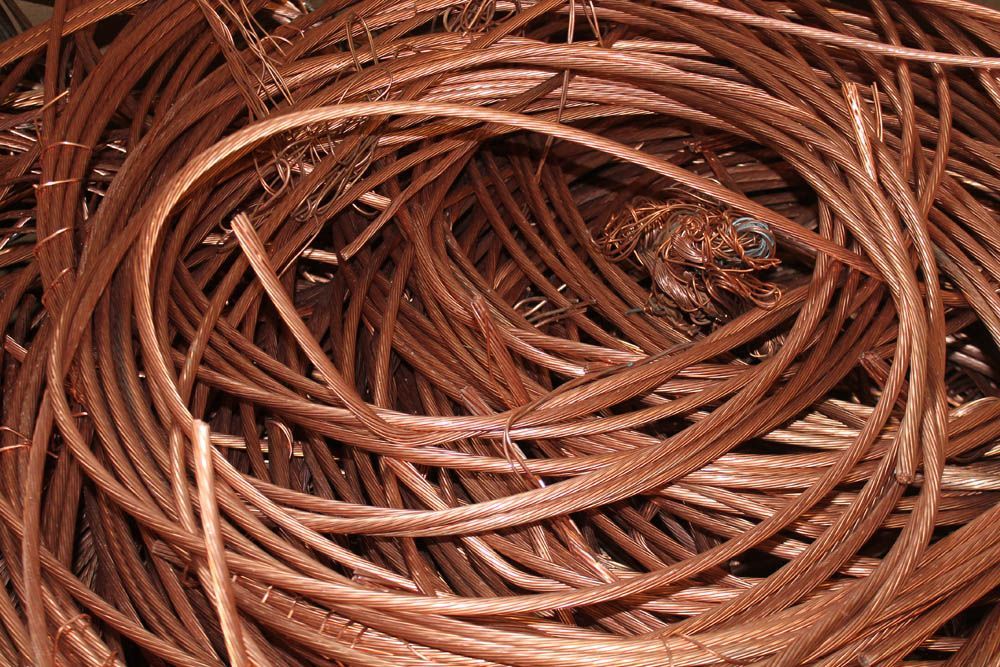 Coiled copper wire bundles with a reddish-brown metallic sheen