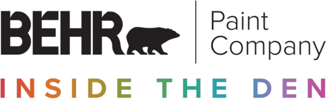 The behr paint company logo is inside the den.