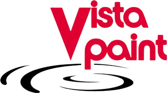 A red and black logo for vista paint