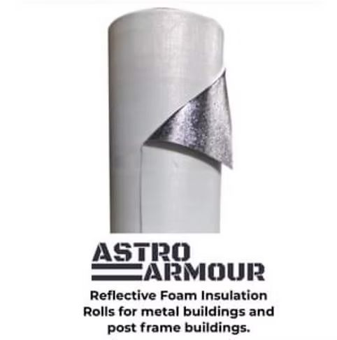 Roll of Astro Armour reflective foam insulation, with a silver foil layer.