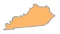 Orange outline of Kentucky, United States.