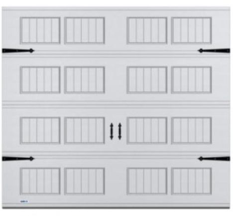 Une porte de garage blanche avec une rangée de carrés dessus