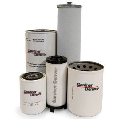 A group of gardner denver filters are stacked on top of each other