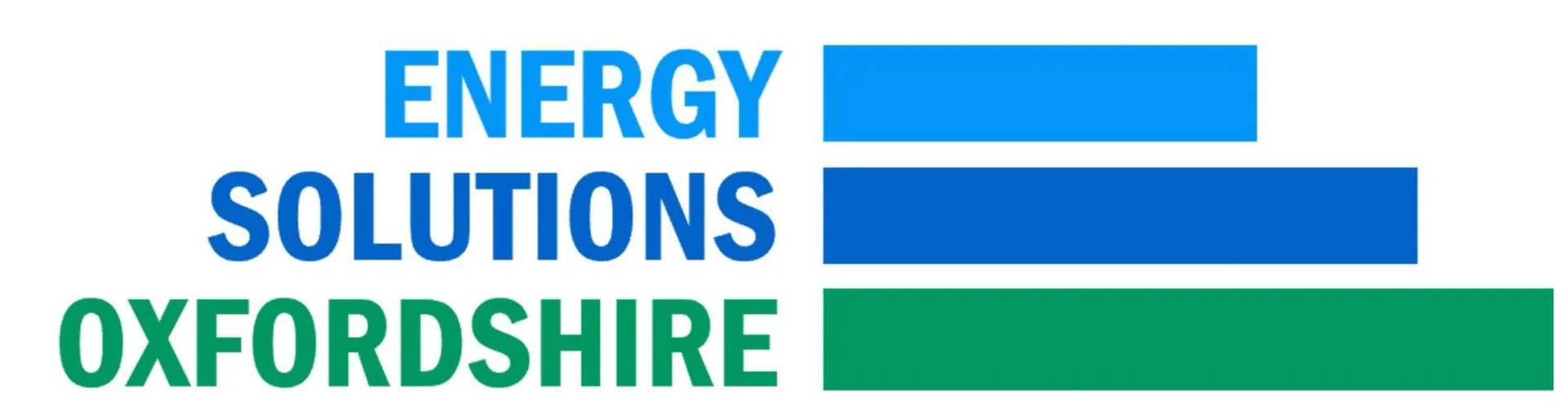 A blue and green logo for energy solutions oxfordshire