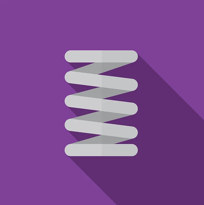 A spring icon with a long shadow on a purple background.