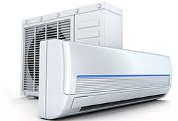 A couple of air conditioners sitting next to each other on a white background.