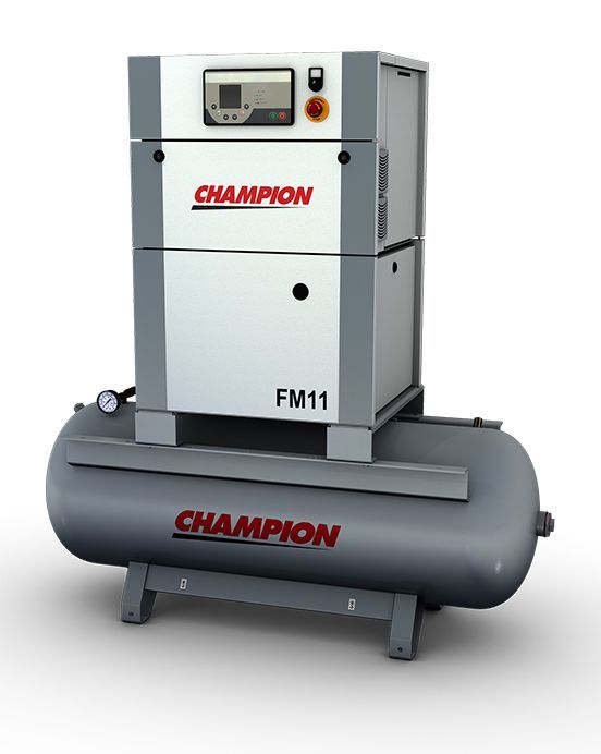 A blue air compressor is sitting on a white surface.