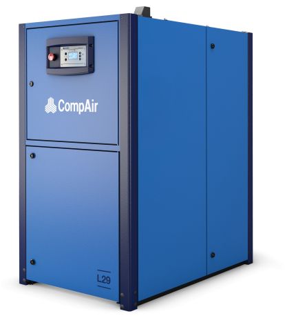 Blue CompAir L29 air compressor with a control panel on a white background