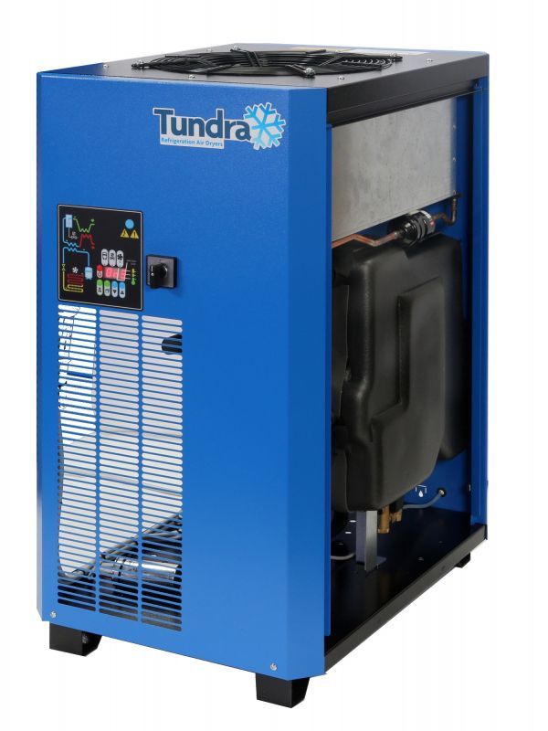 Blue Tundra air dryer with visible internal components and top fan