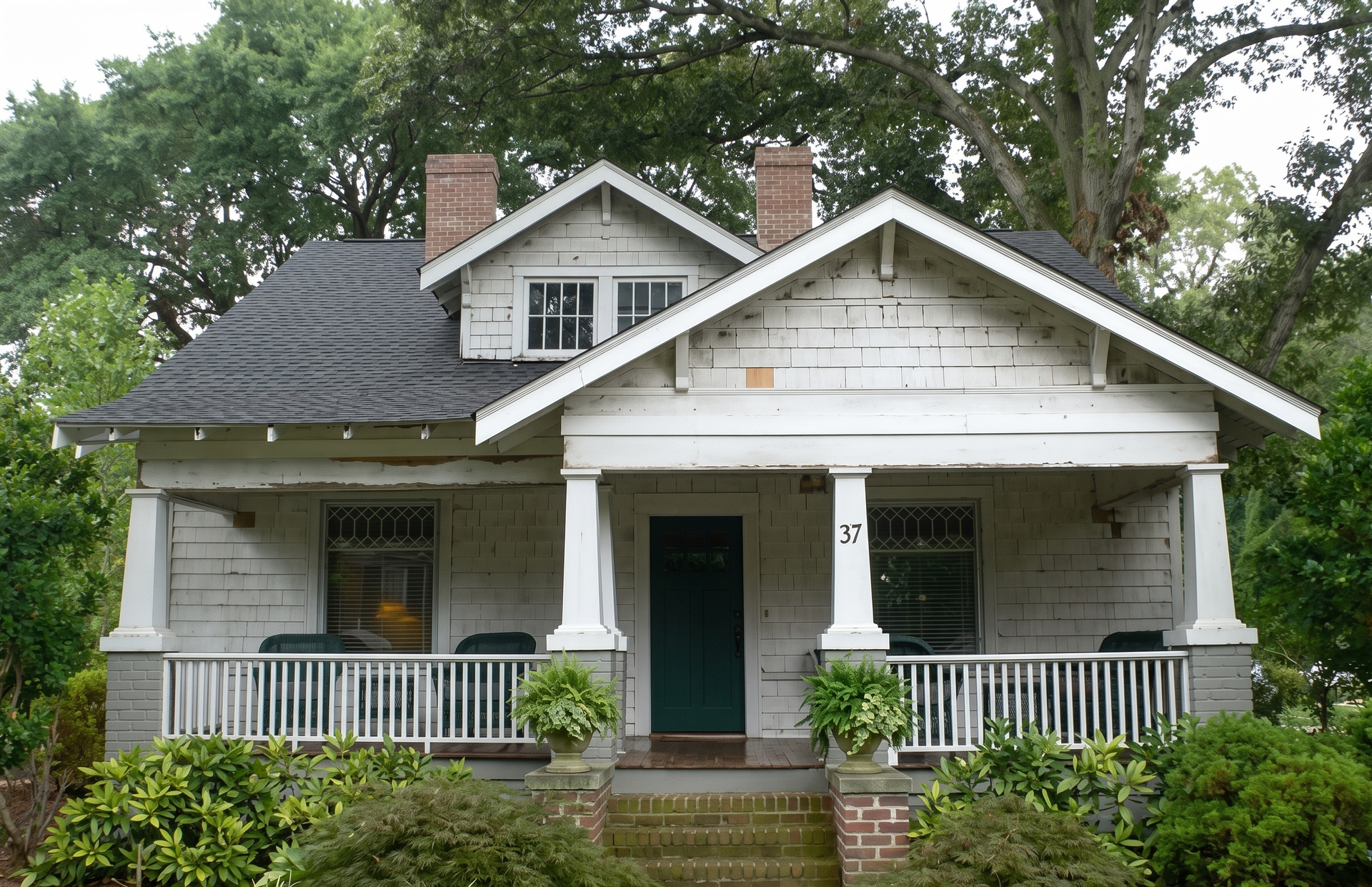 Classic craftsman home before exterior painting and restoration