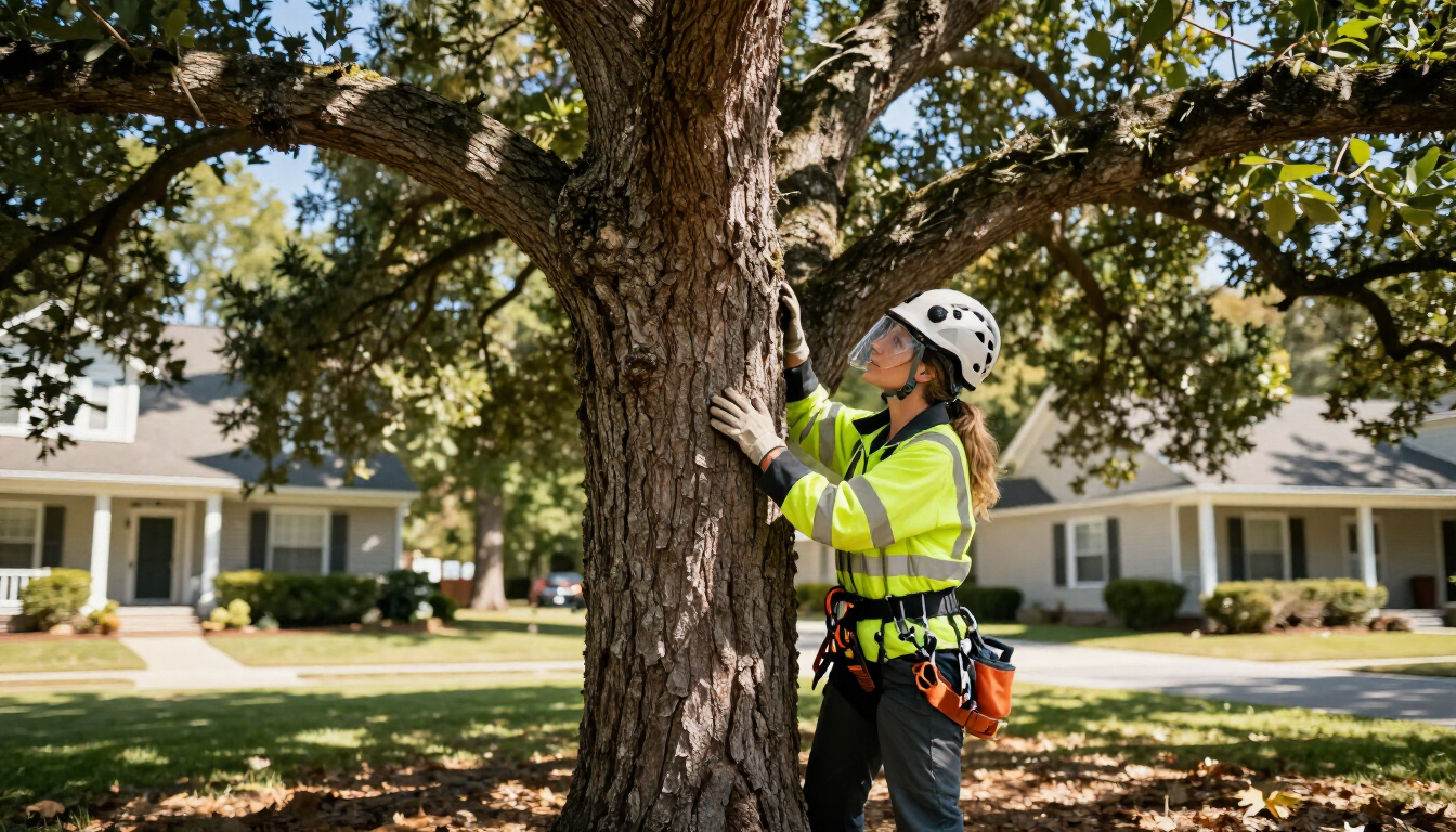 Close-up of hazardous tree trunk warning signs