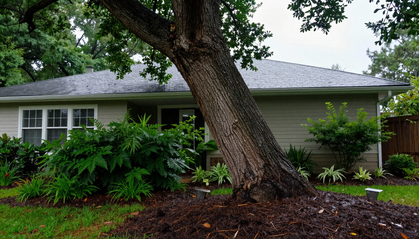 Leaning tree after a storm