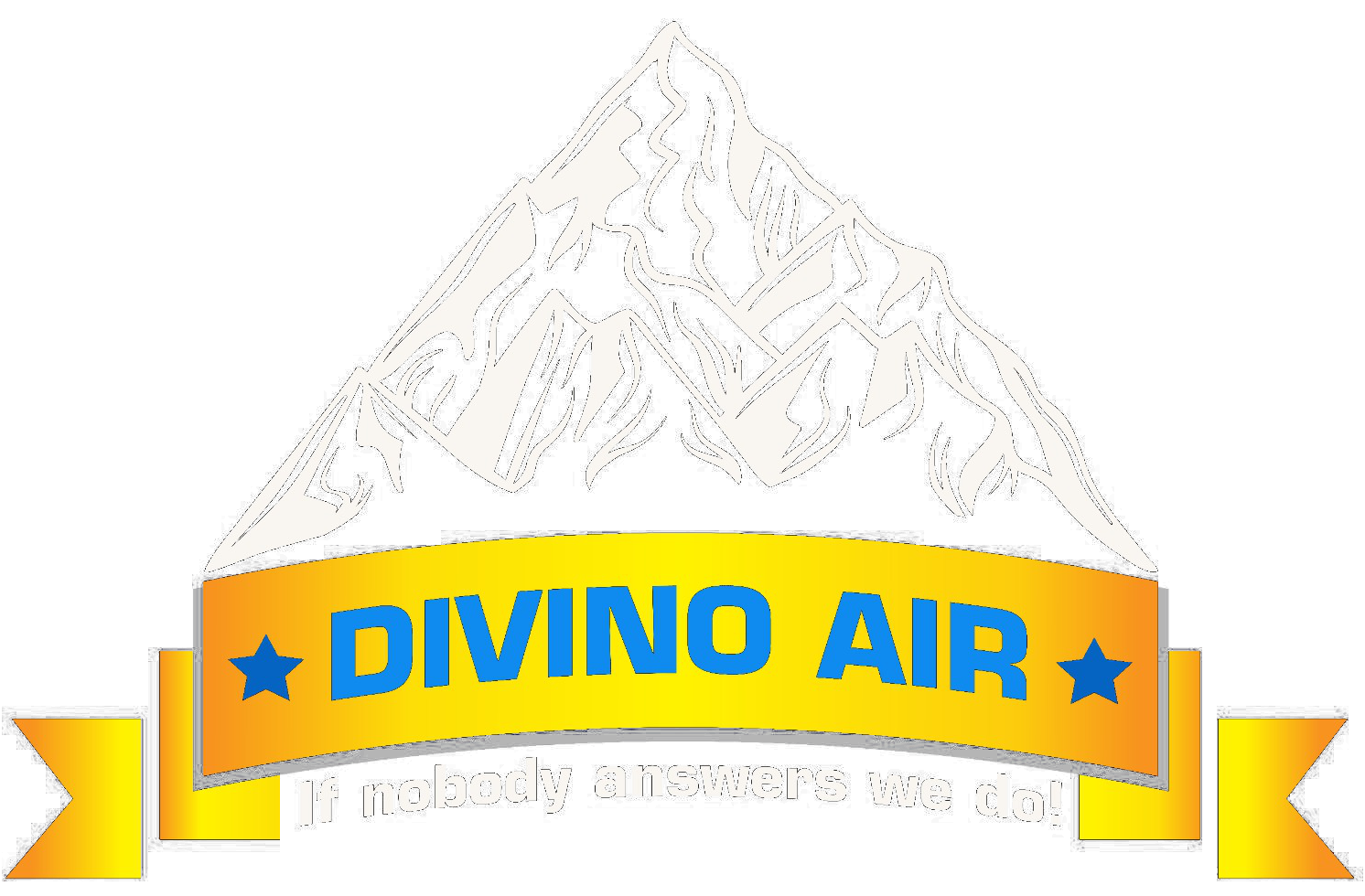 Blue and yellow Divino Air logo with mountain graphic and ribbon banner