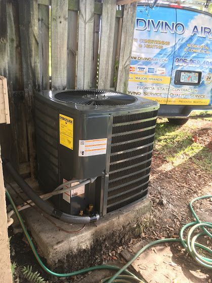 Yellow-strapped rooftop HVAC unit on a flat roof with vents and nearby equipment。