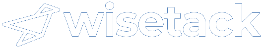 Light blue “wisetack” logo with a stylized arrow icon on a white background