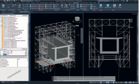 Modelo CAD 3D em uma interface escura, mostrando uma moldura retangular dentro de uma estrutura de arame.