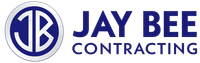 Jay Bee Contracting logo with blue circular &ldquo;JB&rdquo; icon and navy text on white background