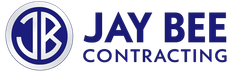 Jay Bee Contracting logo with blue circular &ldquo;JB&rdquo; icon and navy text on white background