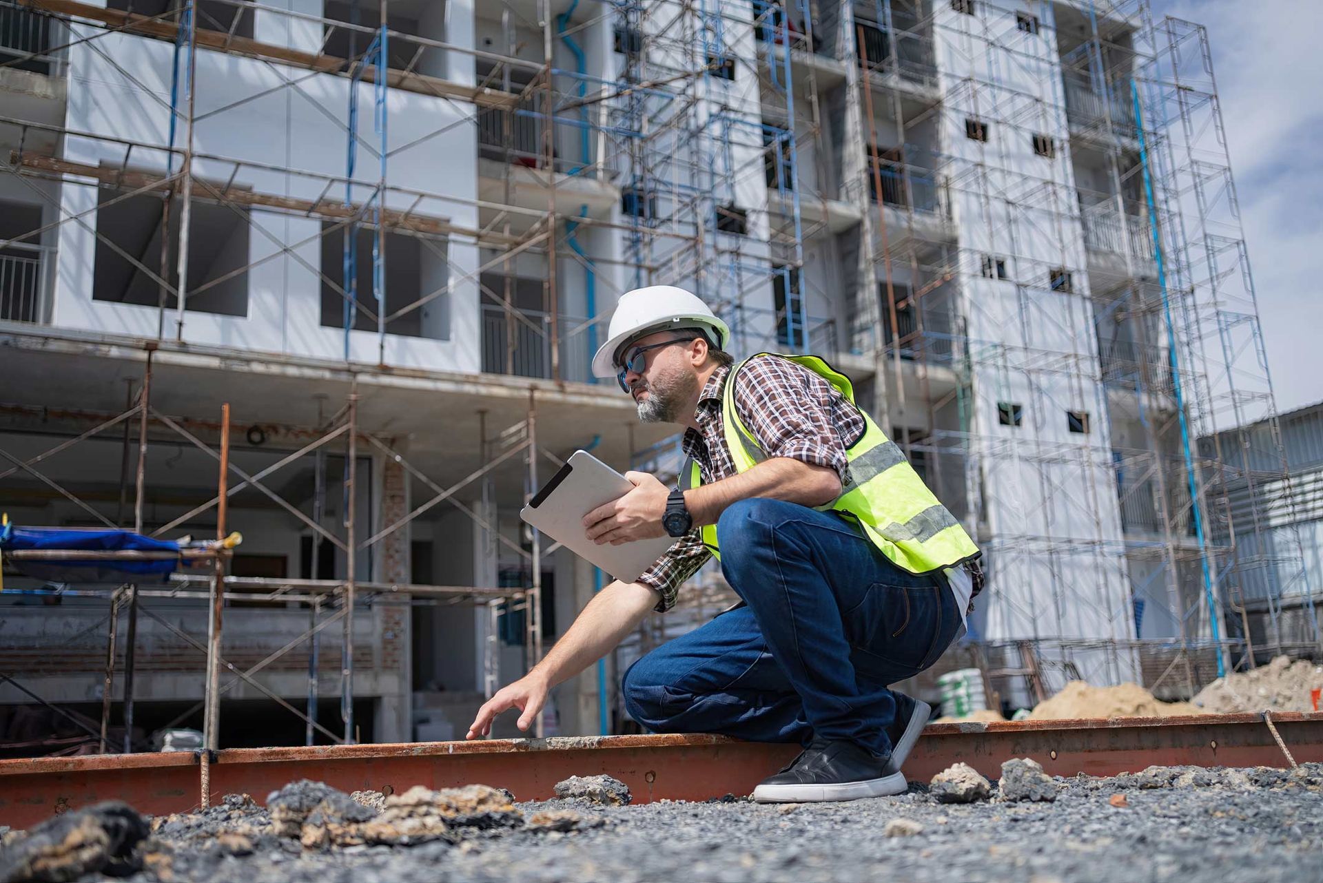 Engineer inspecting the specifications of the building | Sydney, NSW | Soilsrock Engineering Pty Ltd