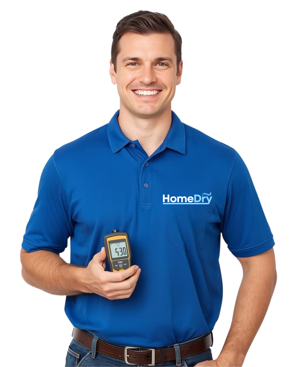 HomeDry technician providing water damage inspection in a South Bay home.