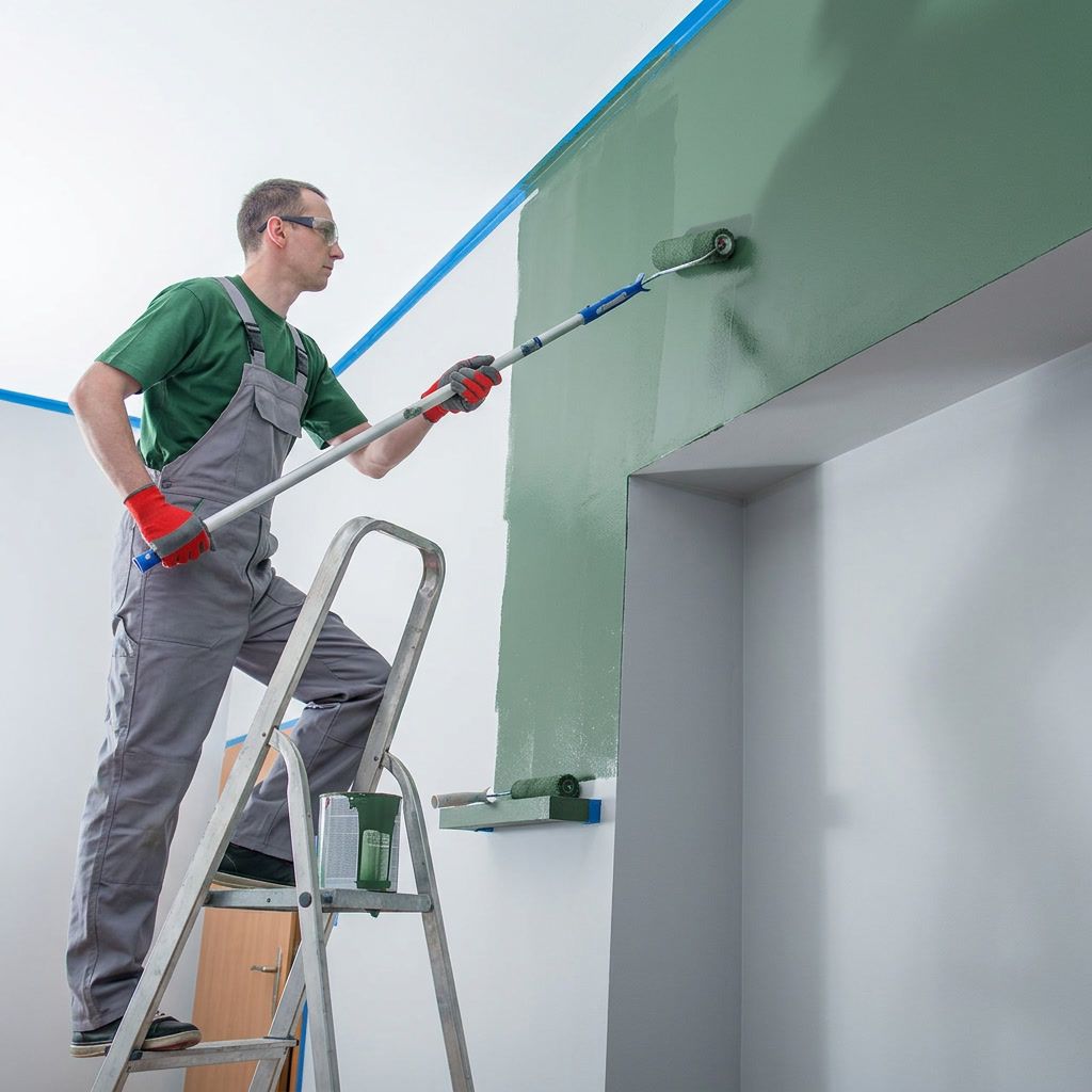 Professional painter creating a green accent wall in a Hattiesburg, MS home.