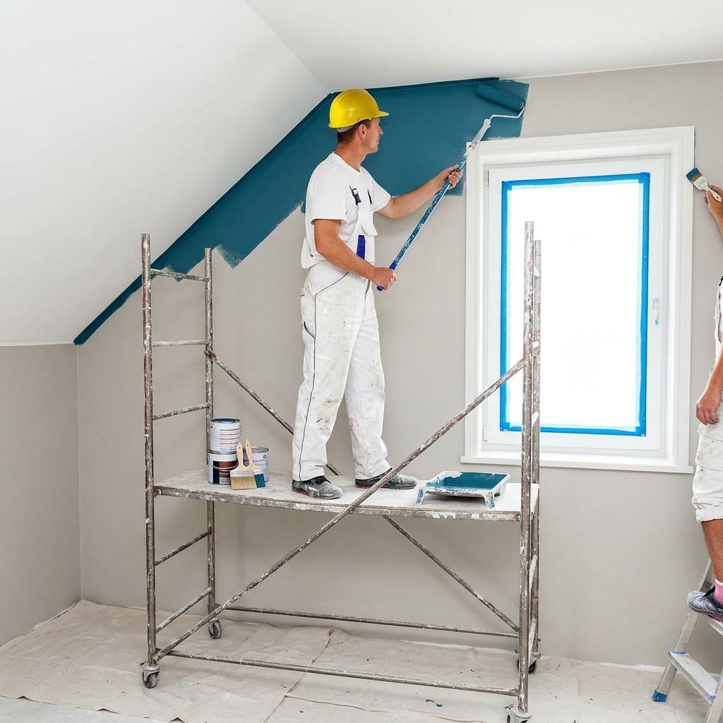 Professional painter creating a custom accent wall in a Hattiesburg, MS home.