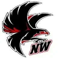 Black hawk logo with red accents and “NW” text