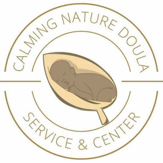 Logo reading “Calming Nature Doula Service & Center” with a stylized baby in a leaf shape.