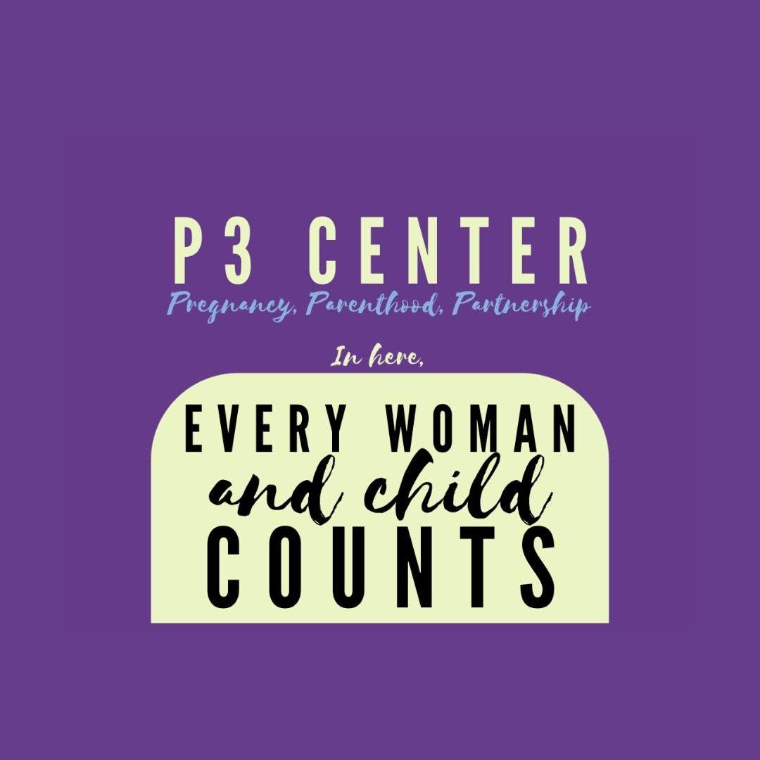 P3 Center logo on purple background with slogan “Every woman and child counts”