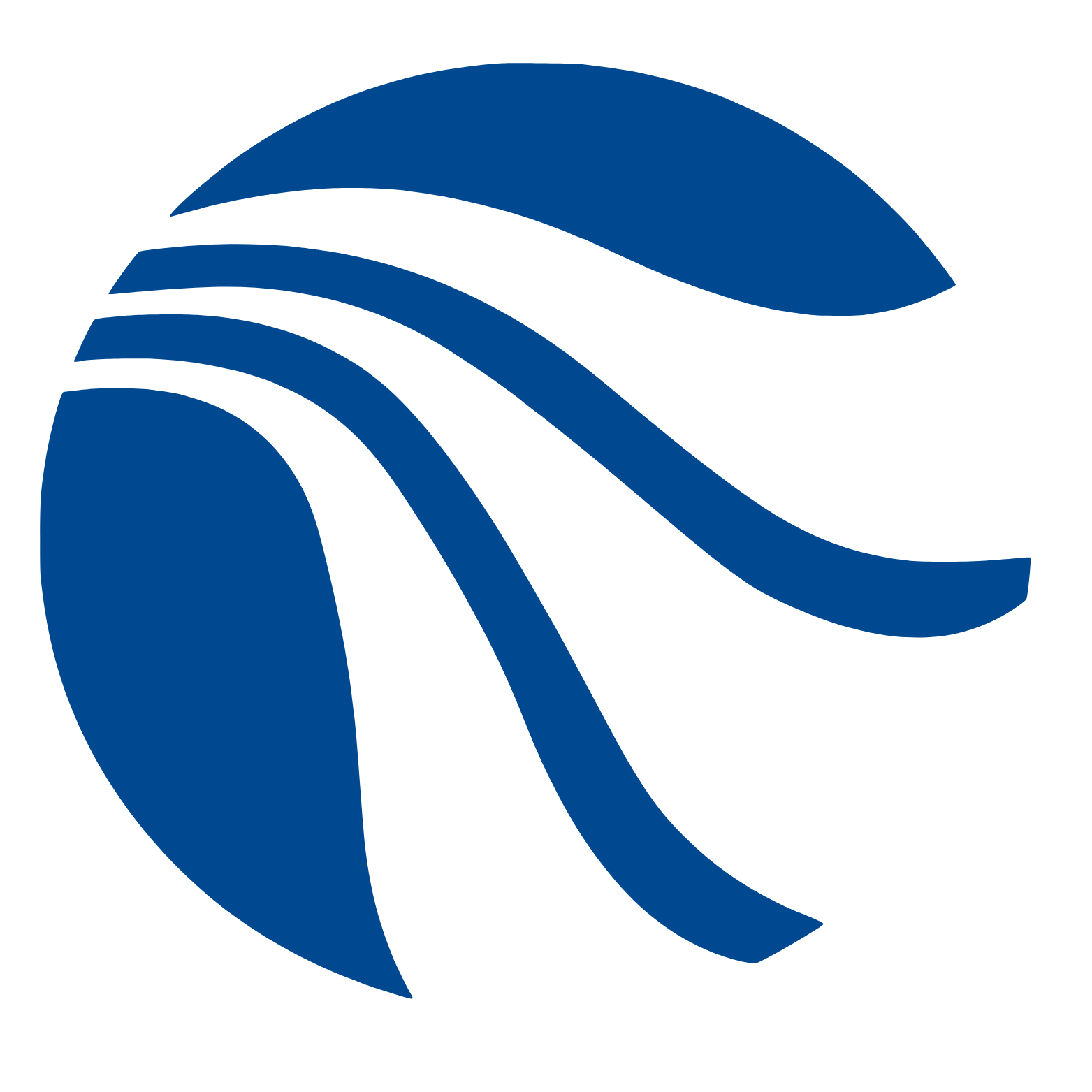 Blue stylized wave logo on a white background