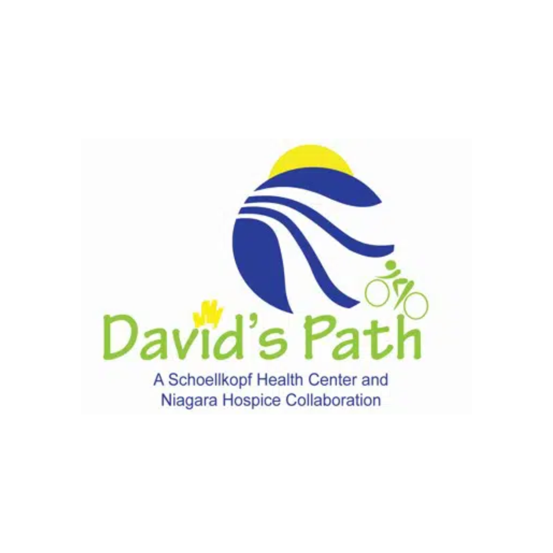 David’s Path logo with blue and green text, a stylized figure, and subtitle for a school health center and hospice collaboration