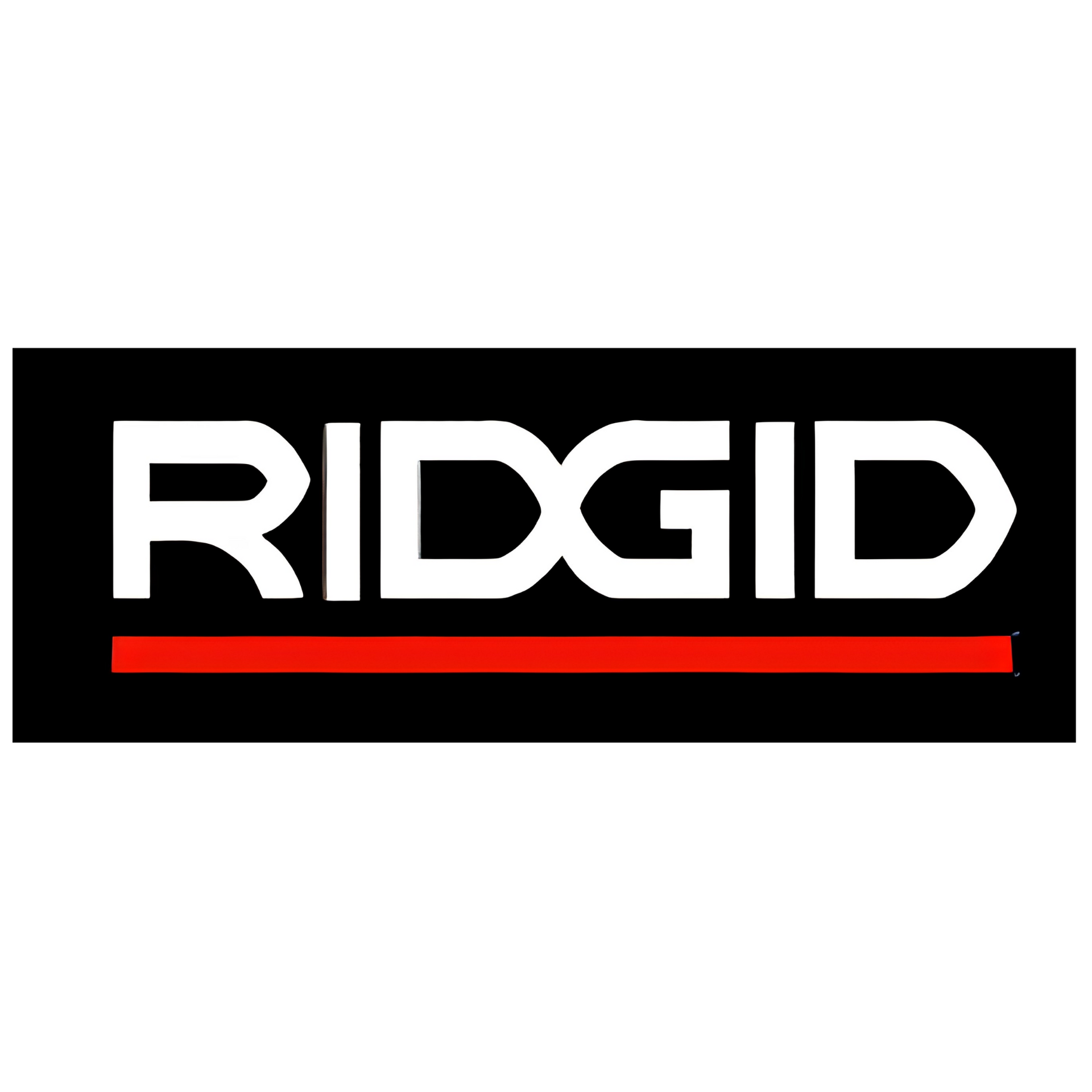 RIDGID logo in white on a black background with a red underline