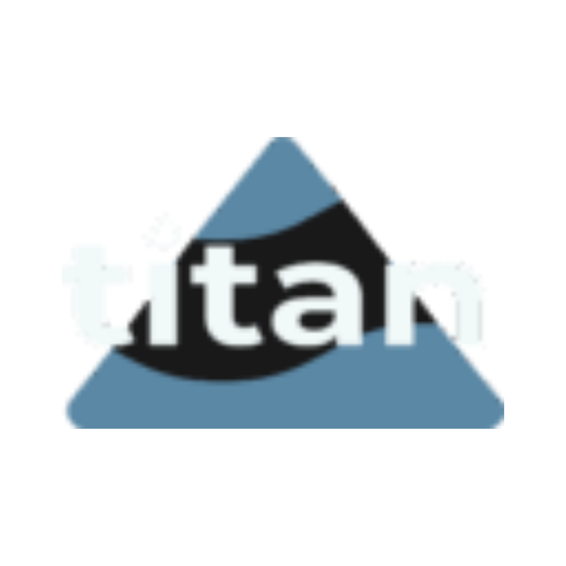 Blue triangular logo with black center and partial white text “itan”
