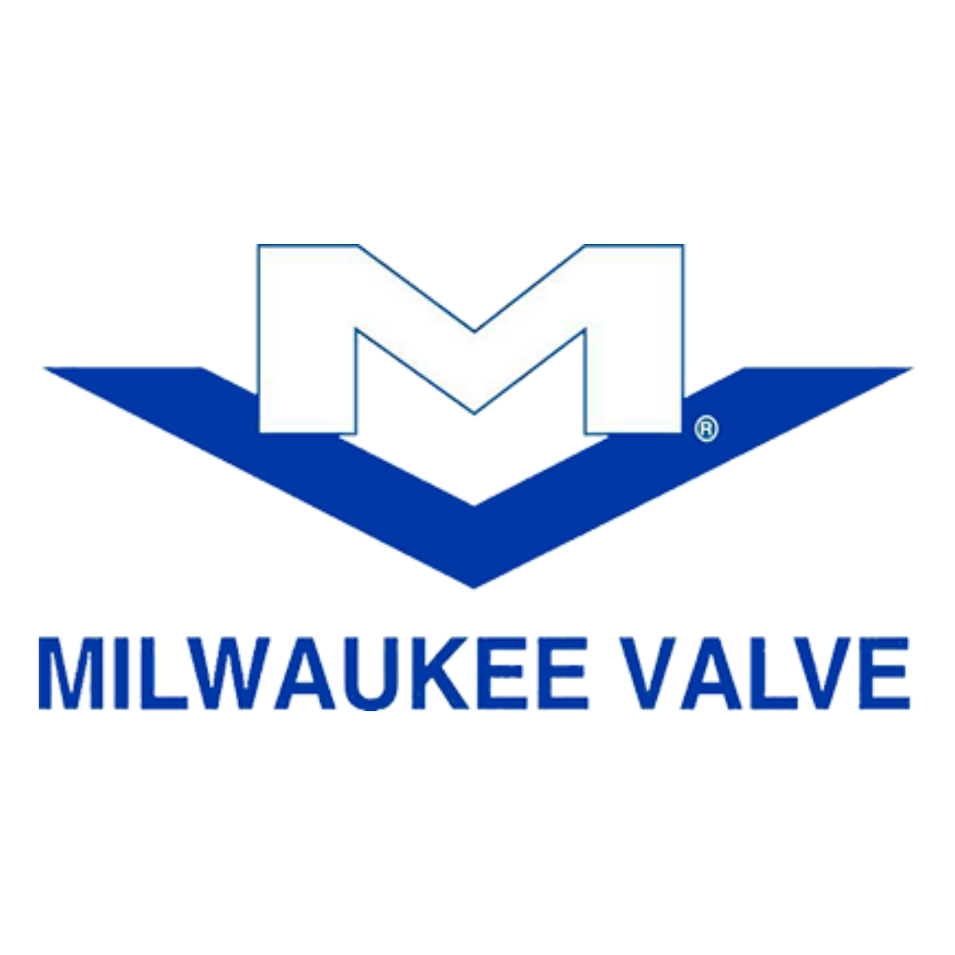Milwaukee Valve logo with blue and white stylized “M” and company name in blue text