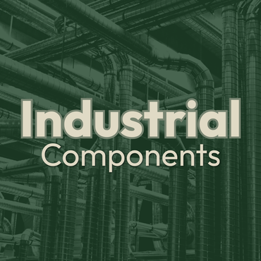 Industrial components title over a green-tinted factory piping background