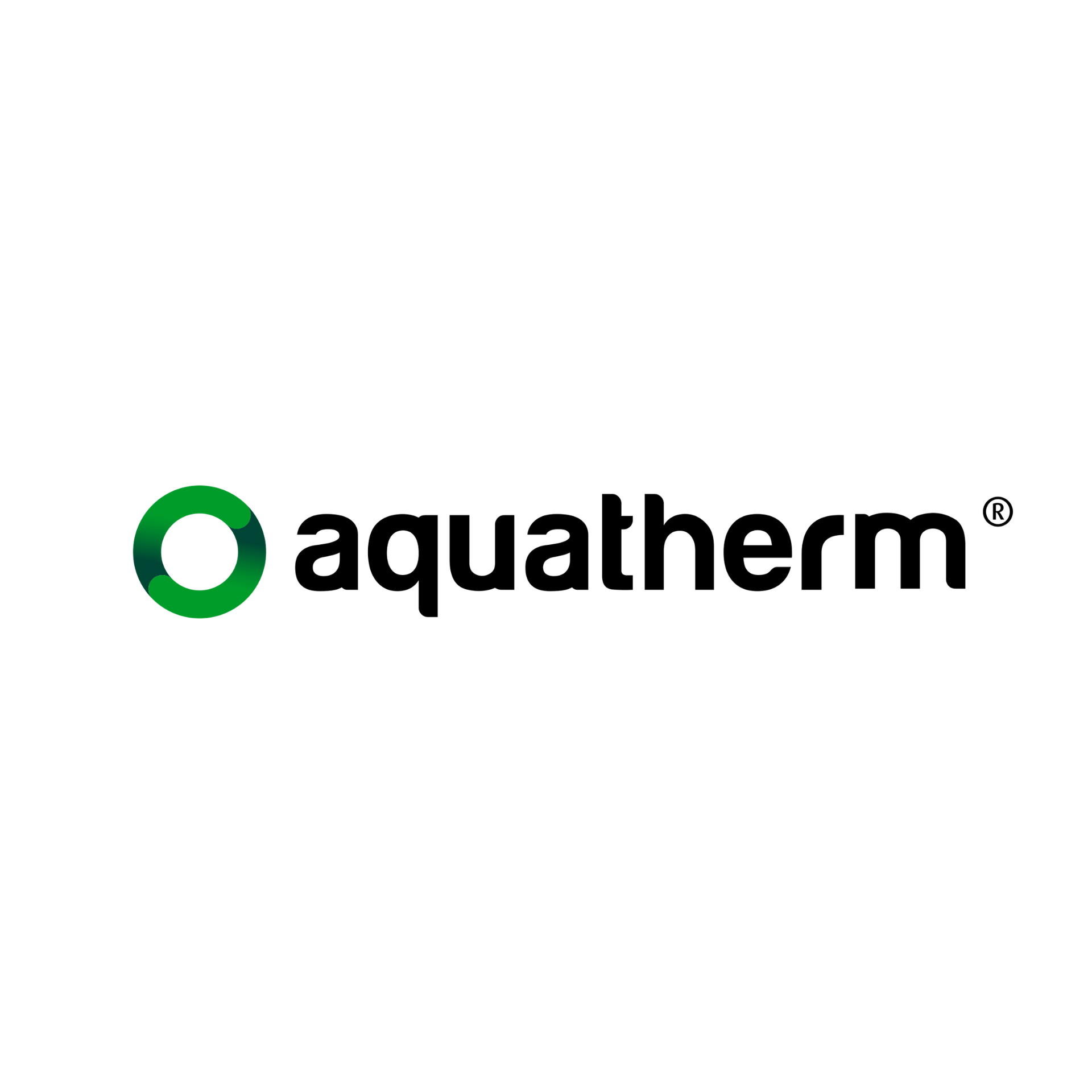 Aquatherm logo with green circular icon and black wordmark on white background
