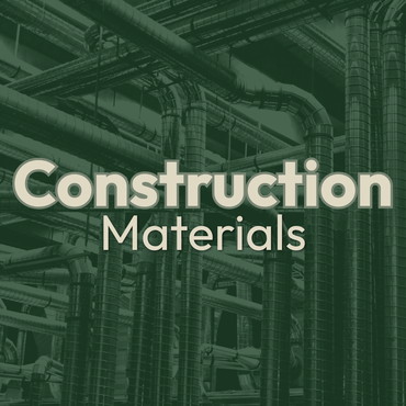 Green industrial background with pipes and the text “Construction Materials”